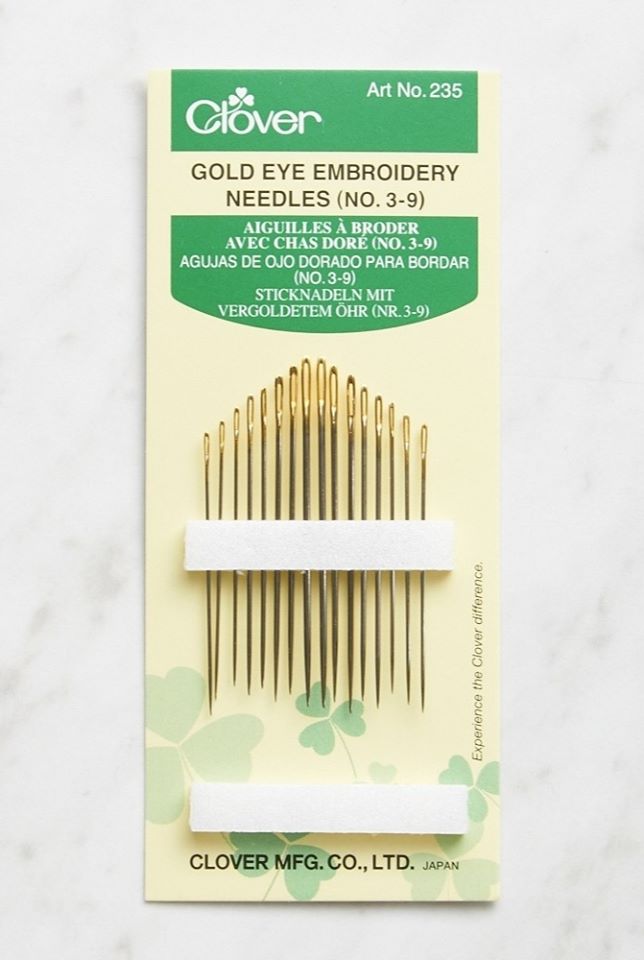 Agujas multipropósito Clover con ojo dorado No. 3–9 – Paquete x16