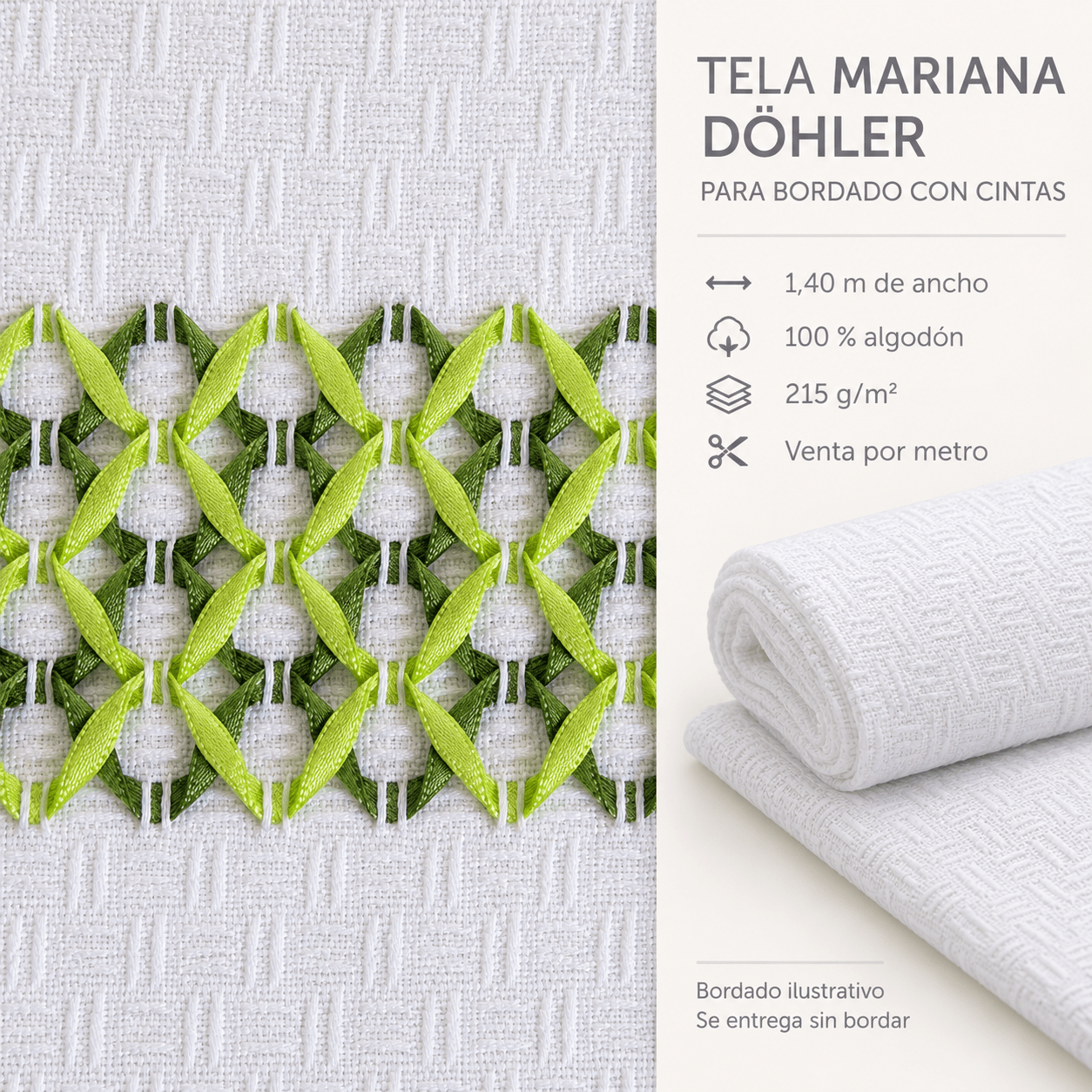 Tela Mariana Döhler para bordado con cintas y vagonite – 1,40 m de ancho Tela Mariana Döhler para bordado con cintas y vagonite – 1,40 m de ancho