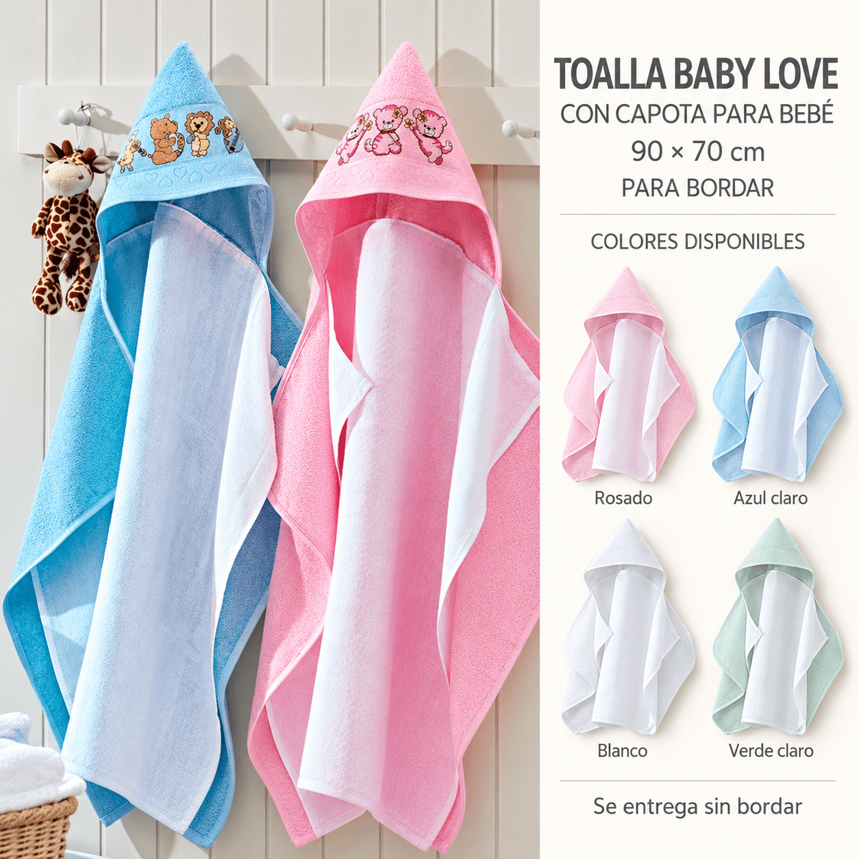 Toalla con capota para bebé Baby Love Döhler 90 × 70 cm para bordar Toalla con capota para bebé Baby Love Döhler 90 × 70 cm para bordar