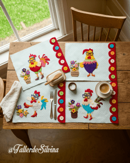 individuales Gallinas Chic & Color – Kit de manualidades hogar decorativo en paño lency