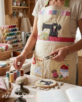 Delantal Mi mundo de costura – Kit de manualidades en Telas para patchwork en aplique