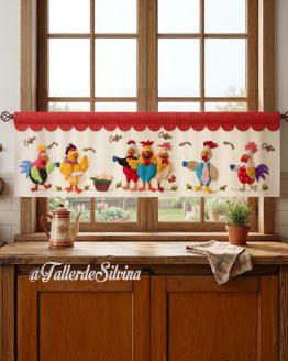 cenefa gallinas aroma de cafe – Kit de manualidades cocina decorativa en paño lency