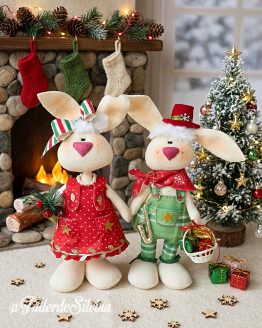 Lola y Mateo Conejitos Navideños – Kit Pascua en Paño Lency