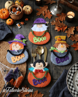 Porta Cubiertos "¡Boo! a la Mesa" – Kit Decoración para Mesa de Halloween en Paño Lency