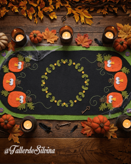 Carpeta "Calabazas Traviesas" – Kit Decoración para Mesa de Halloween en Paño Lency