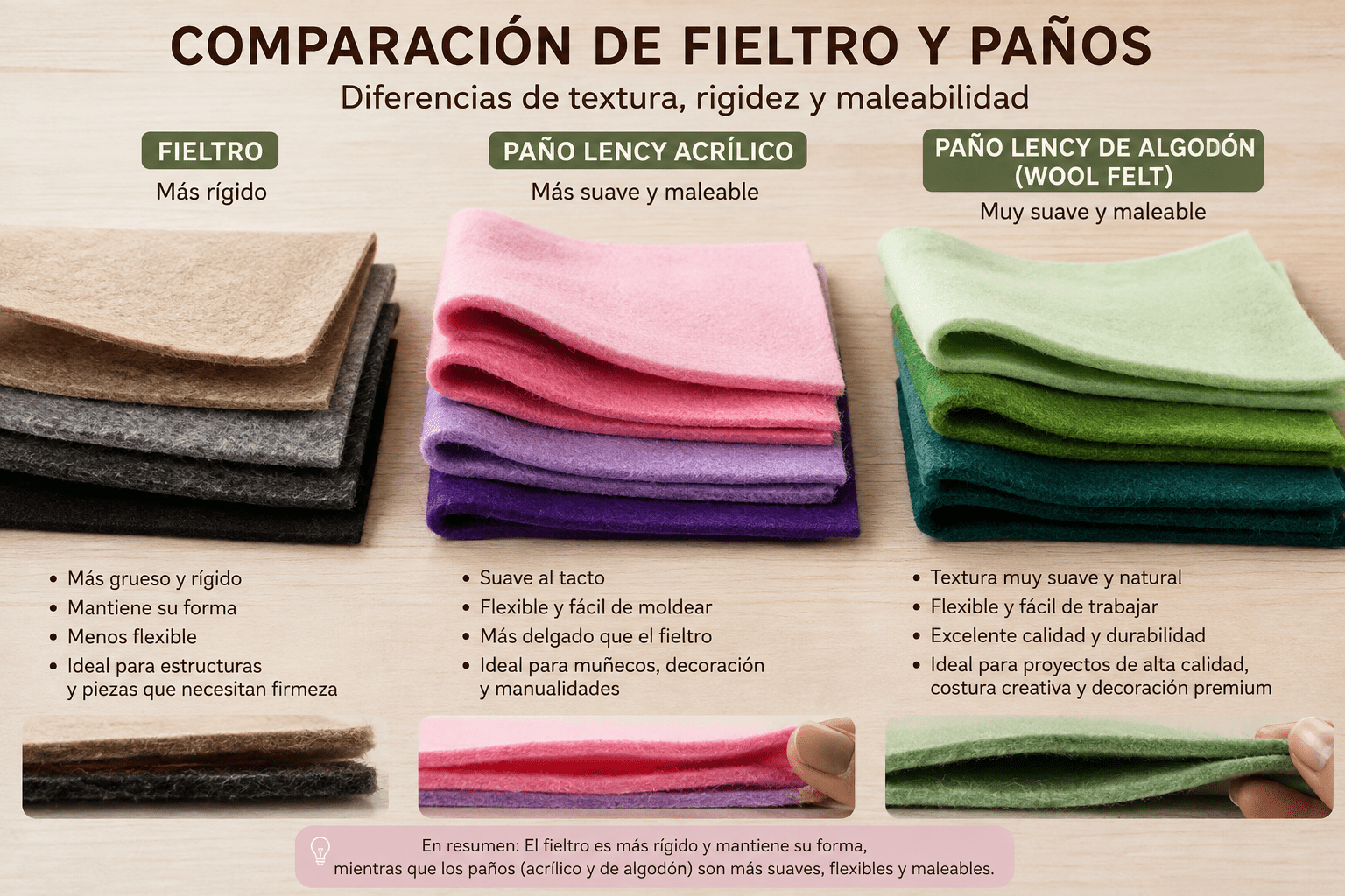 Comparación de Fieltro en Colombia: Paño Lency, Paño Lency de Algodón (Wool Felt) y otros tipos de fieltro para manualidades