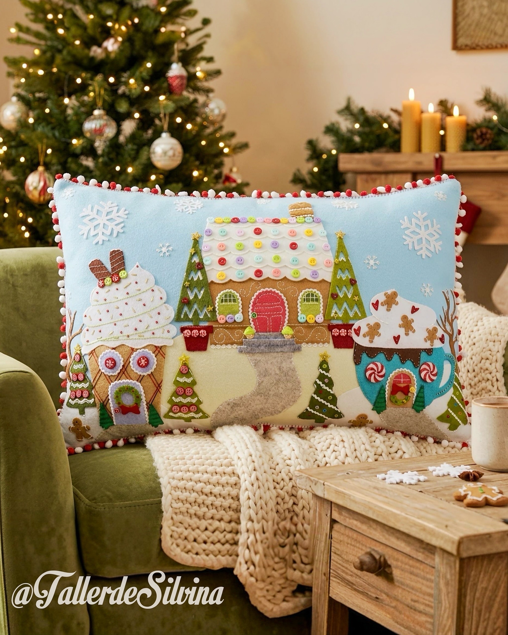 Almohadón villa de galleta – Kit navideño en paño lency Almohadón villa de galleta – Kit navideño en paño lency