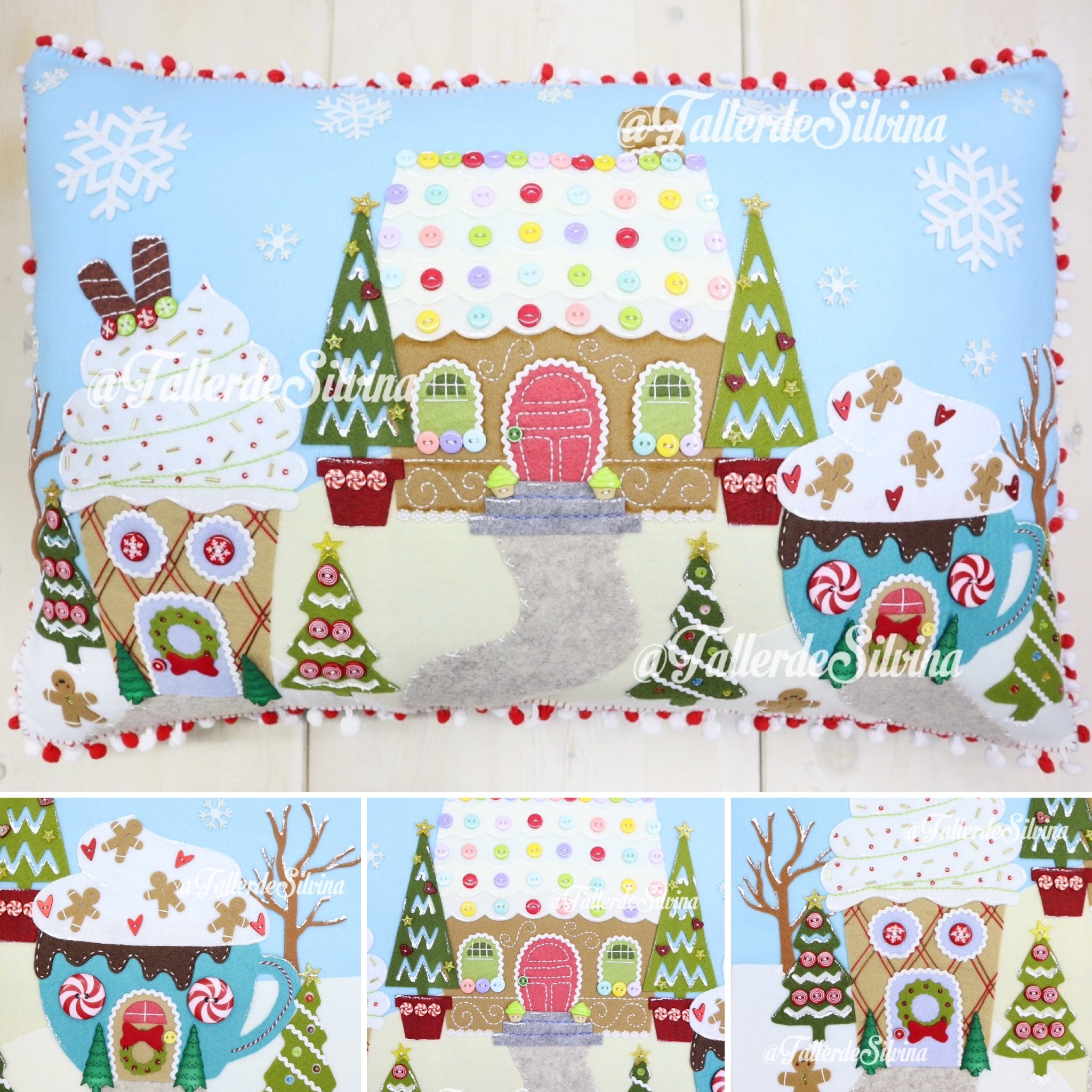 Almohadón villa de galleta – Kit navideño en paño lency