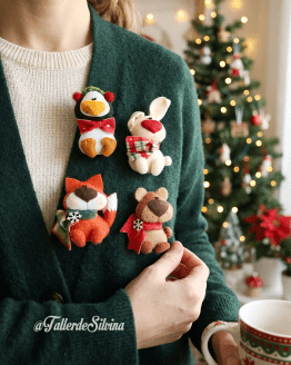 Prendedores “Navidad en el Bosque” – Kit Navideño en Paño Lency