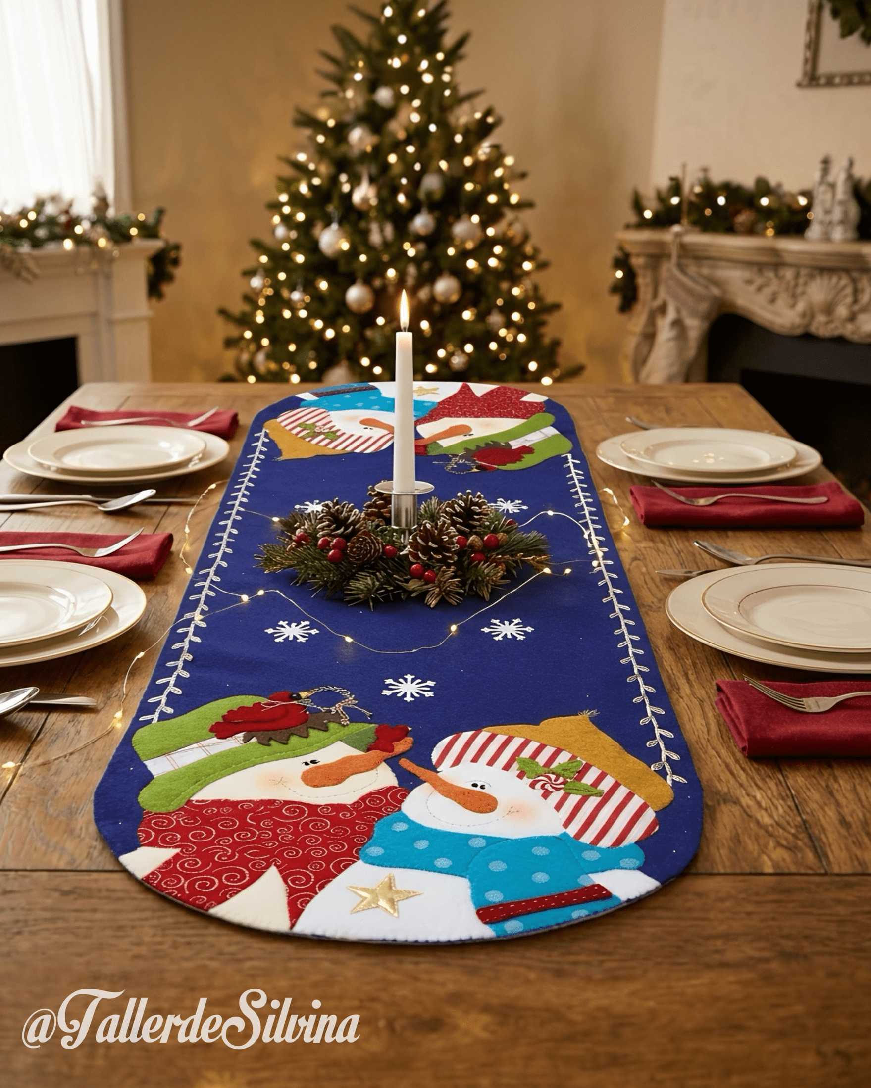 Camino de mesa Pareja de Invierno – Kit navideño en paño lency Camino de mesa Pareja de Invierno – Kit navideño en paño lency