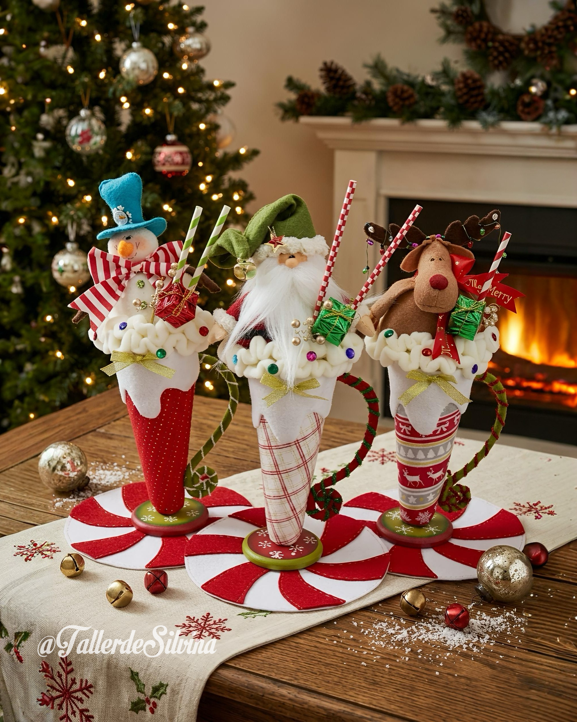 Trio de Copas de Helado – Kit navideño en paño lency
