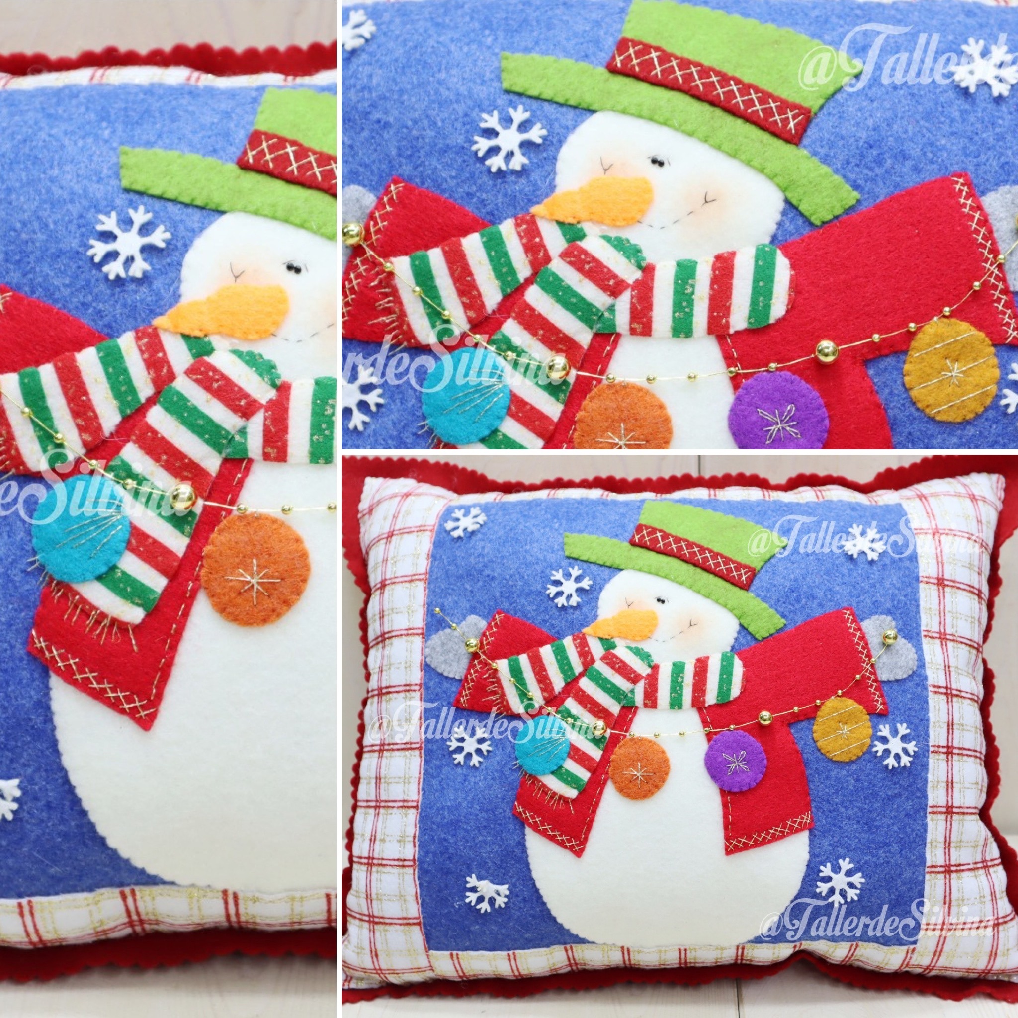 Cojín Cuadritos Nieve – Kit navideño en paño lency