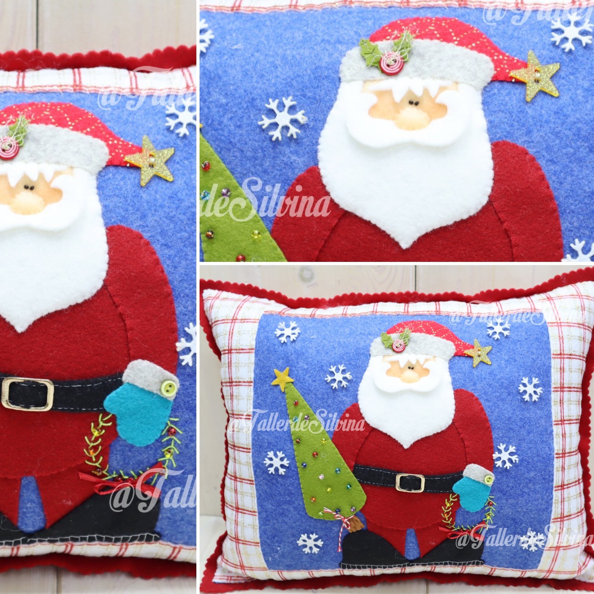 Cojín Cuadritos Noel – Kit navideño en paño lency