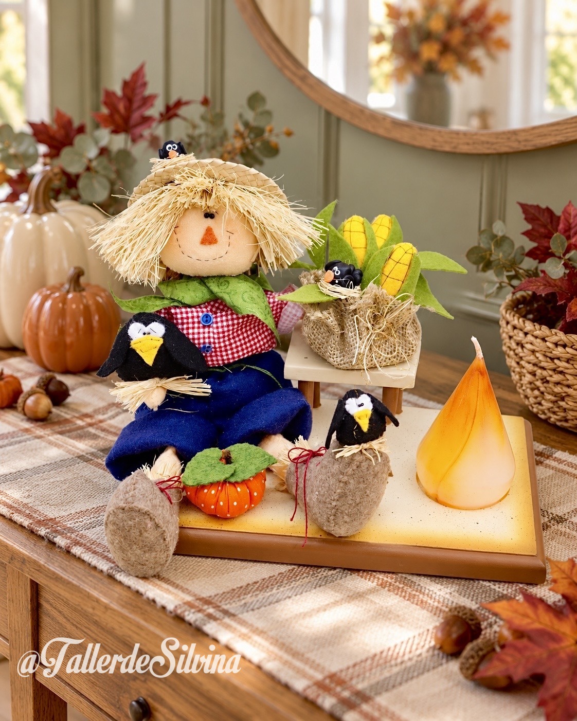 Porta-Vela Espantapájaro Mazorcas – Kit halloween en paño lency Porta-Vela Espantapájaro Mazorcas – Kit halloween en paño lency