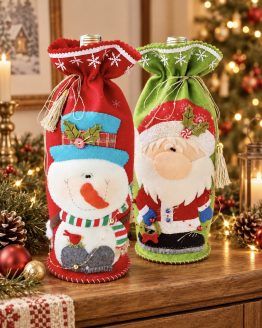 Porta botellas “Brindis Navideño" Noel o Nieve – Kit navideño en paño lency