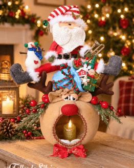 Farol Rodolfo y Santa Jugueticos – Kit Navideño en Paño Lency