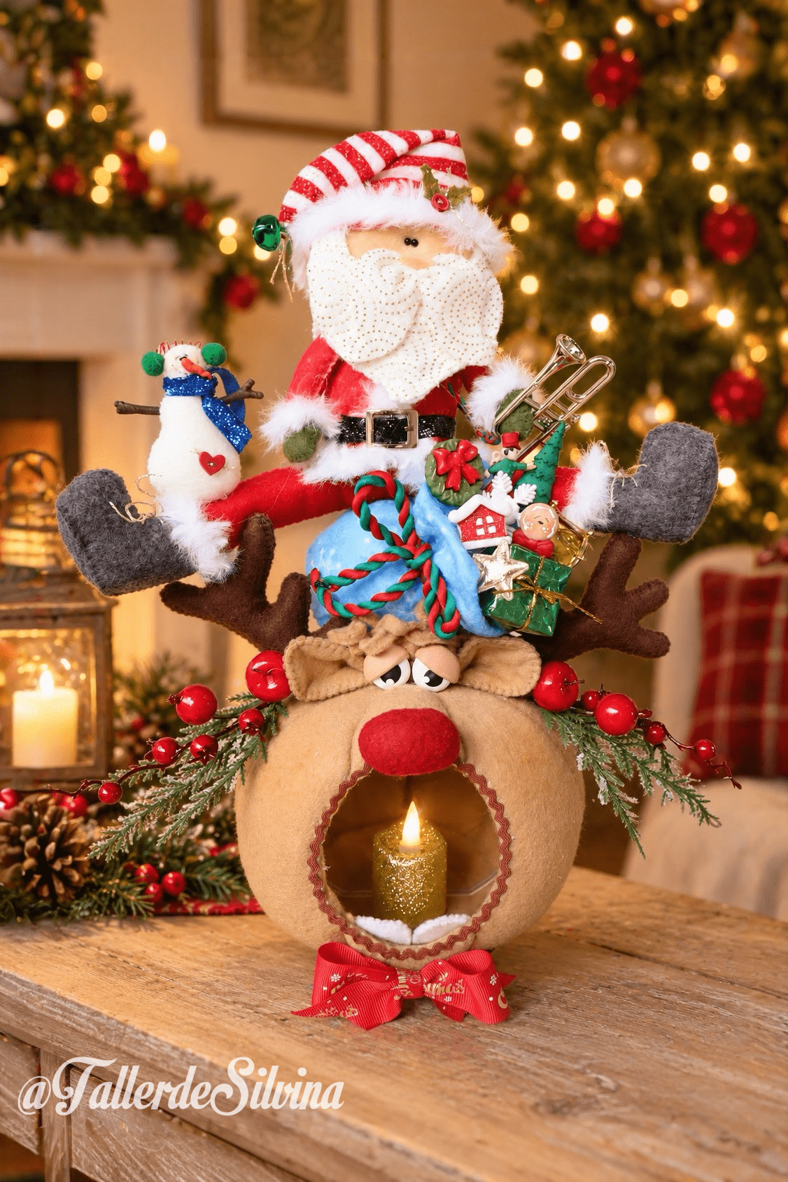 Farol Rodolfo y Santa Jugueticos – Kit Navideño en Paño Lency