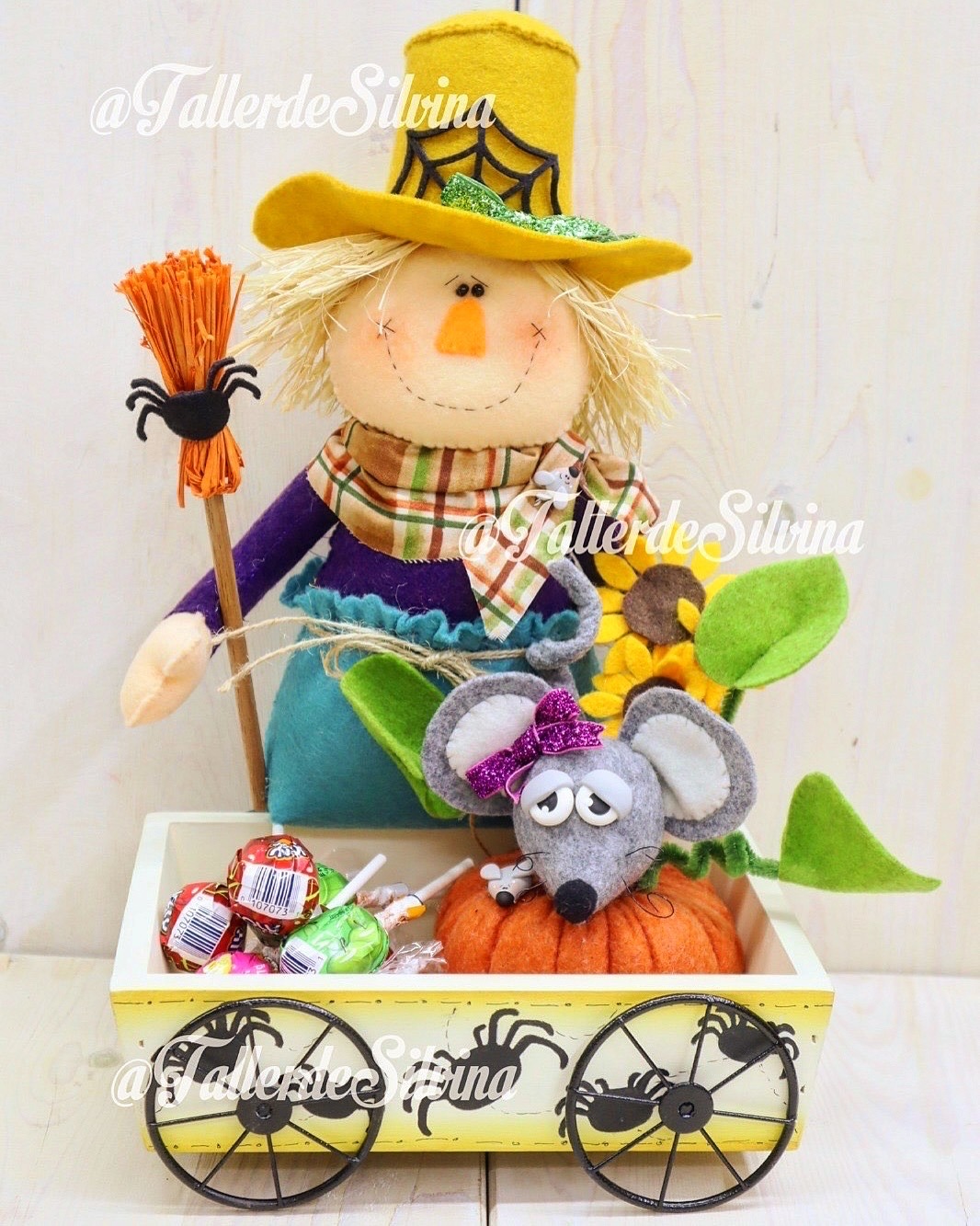 Dulcero Carreta Espantapájaro – Kit halloween en paño lency