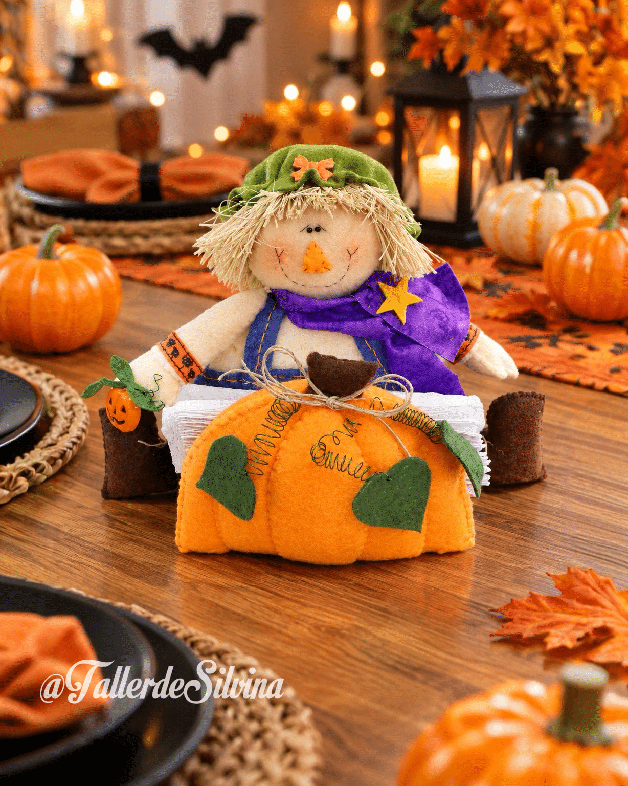 Porta-Servilletas Espantapájaro – Kit halloween en paño lency Porta-Servilletas Espantapájaro – Kit halloween en paño lency