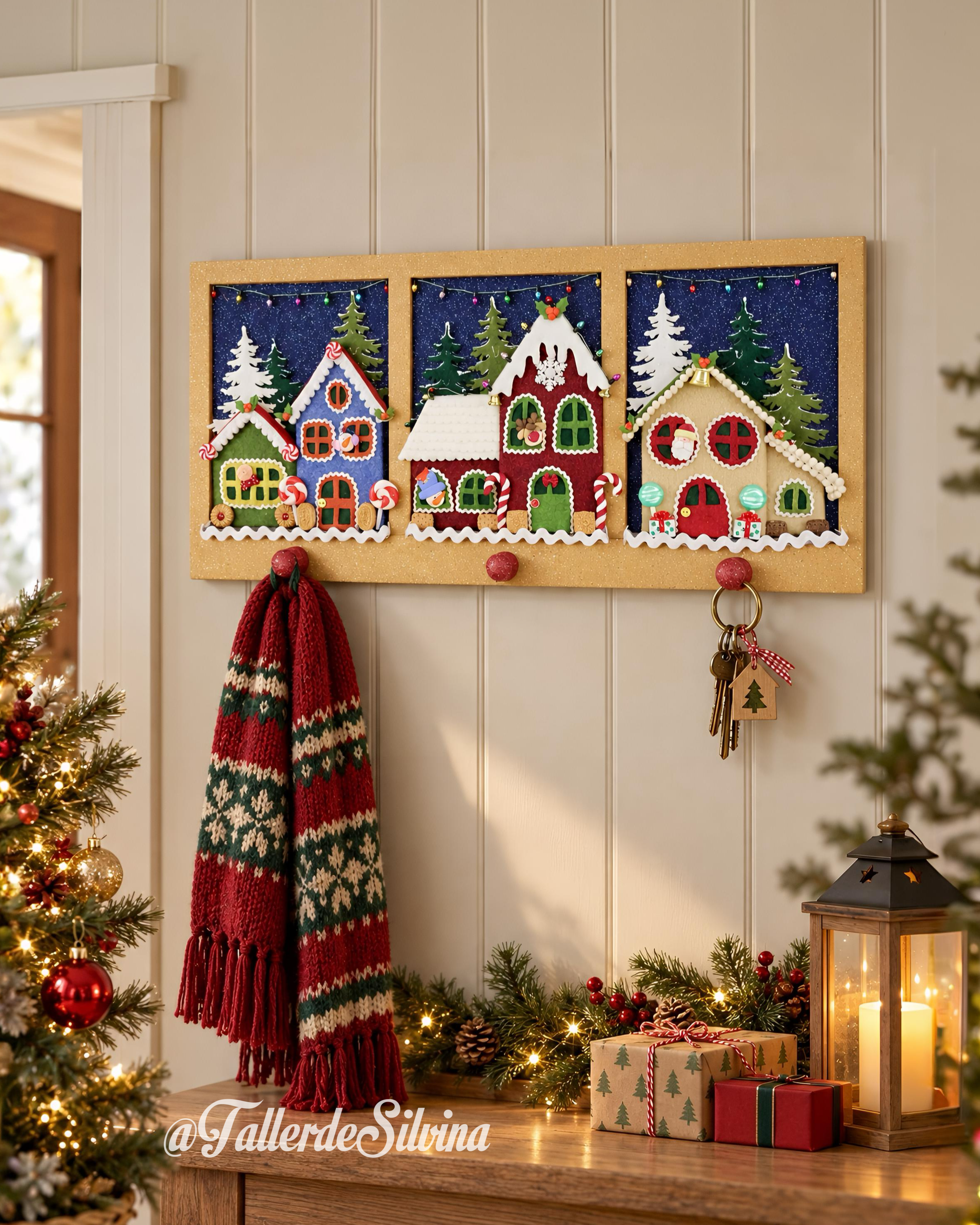 Perchero mini villa – Kit navideño en paño lency Perchero mini villa – Kit navideño en paño lency