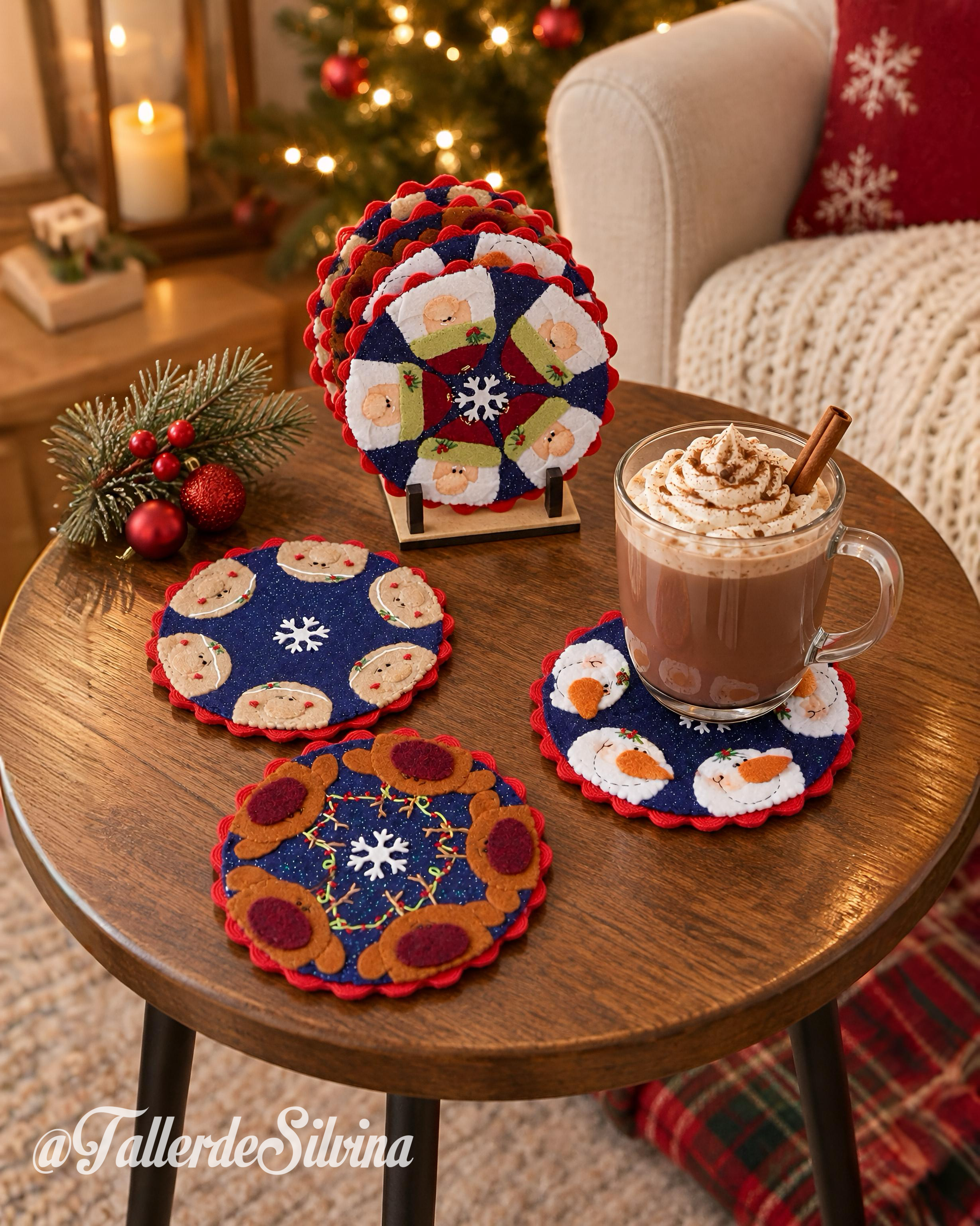 Porta vasos mini caritas – Kit navideño en paño lency