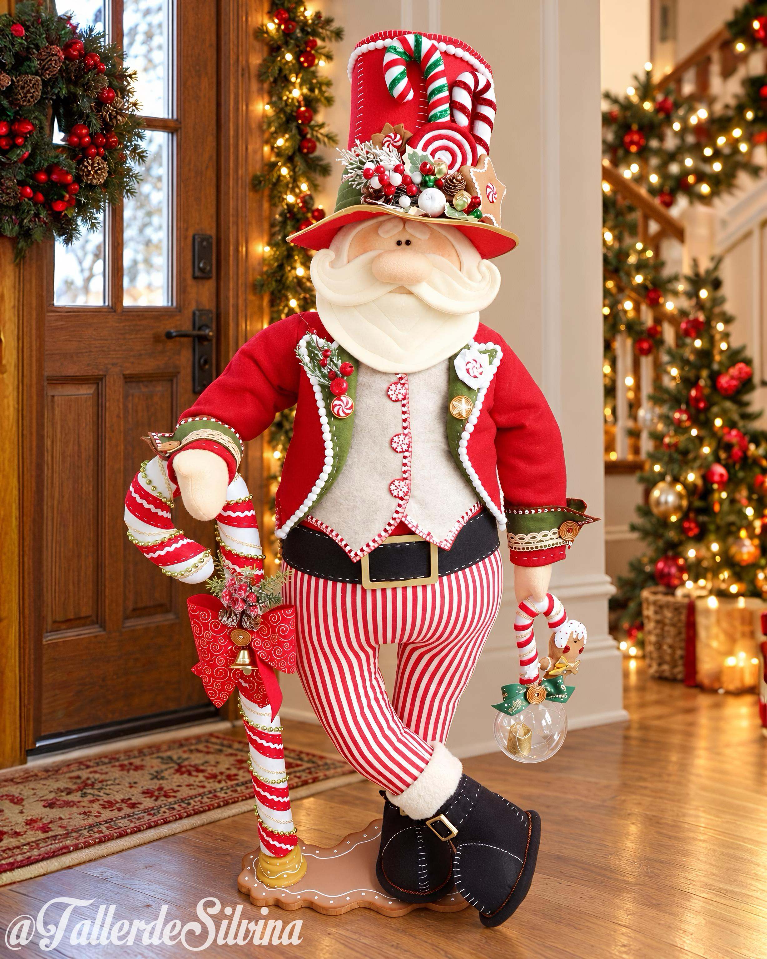 Edward, el Santa Bastonero – Kit de Decoración Grande para Entradas de Navidad en Paño Lency