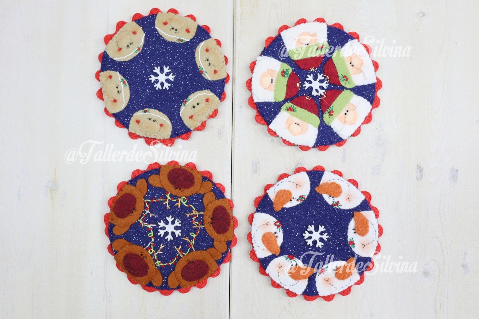 Porta vasos mini caritas – Kit navideño en paño lency